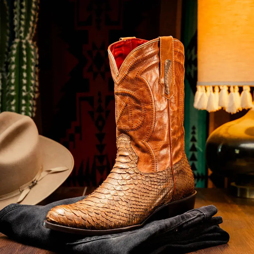 Marco Di Milano Kansas Cognac Genuine Python Cowboy Boots