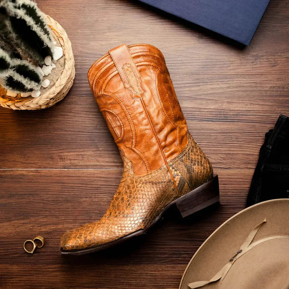 Marco Di Milano Kansas Cognac Genuine Python Cowboy Boots