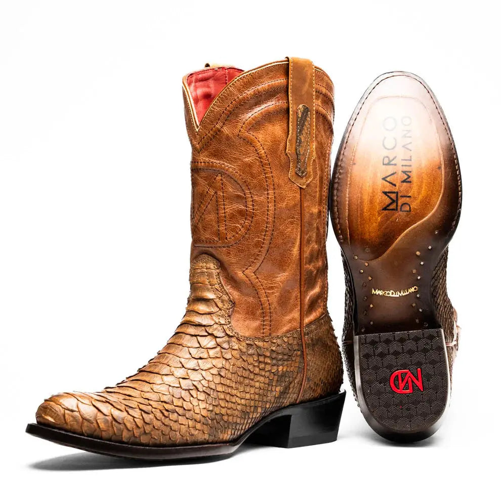 Marco Di Milano Kansas Cognac Genuine Python Cowboy Boots