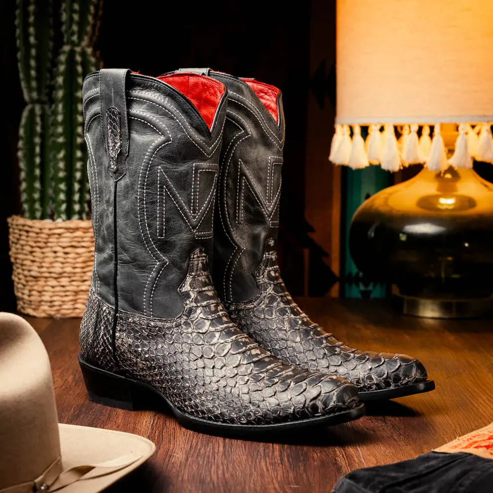 Marco Di Milano Kansas Stone White Genuine Python Cowboy Boots