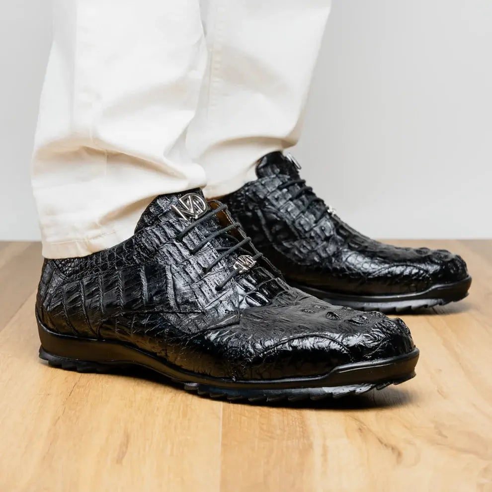 Marco Di Milano Kratos Black Genuine Caiman Crocodile Sneakers