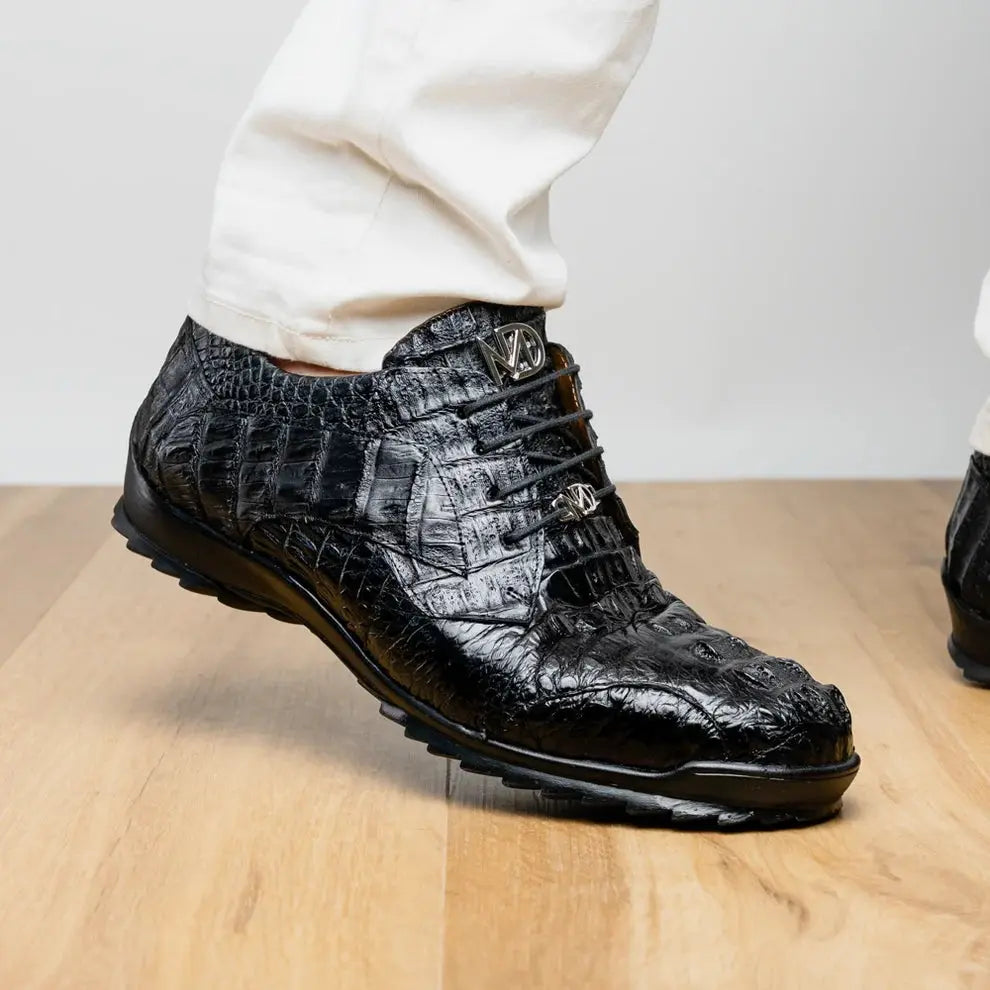 Marco Di Milano Kratos Black Genuine Caiman Crocodile Sneakers