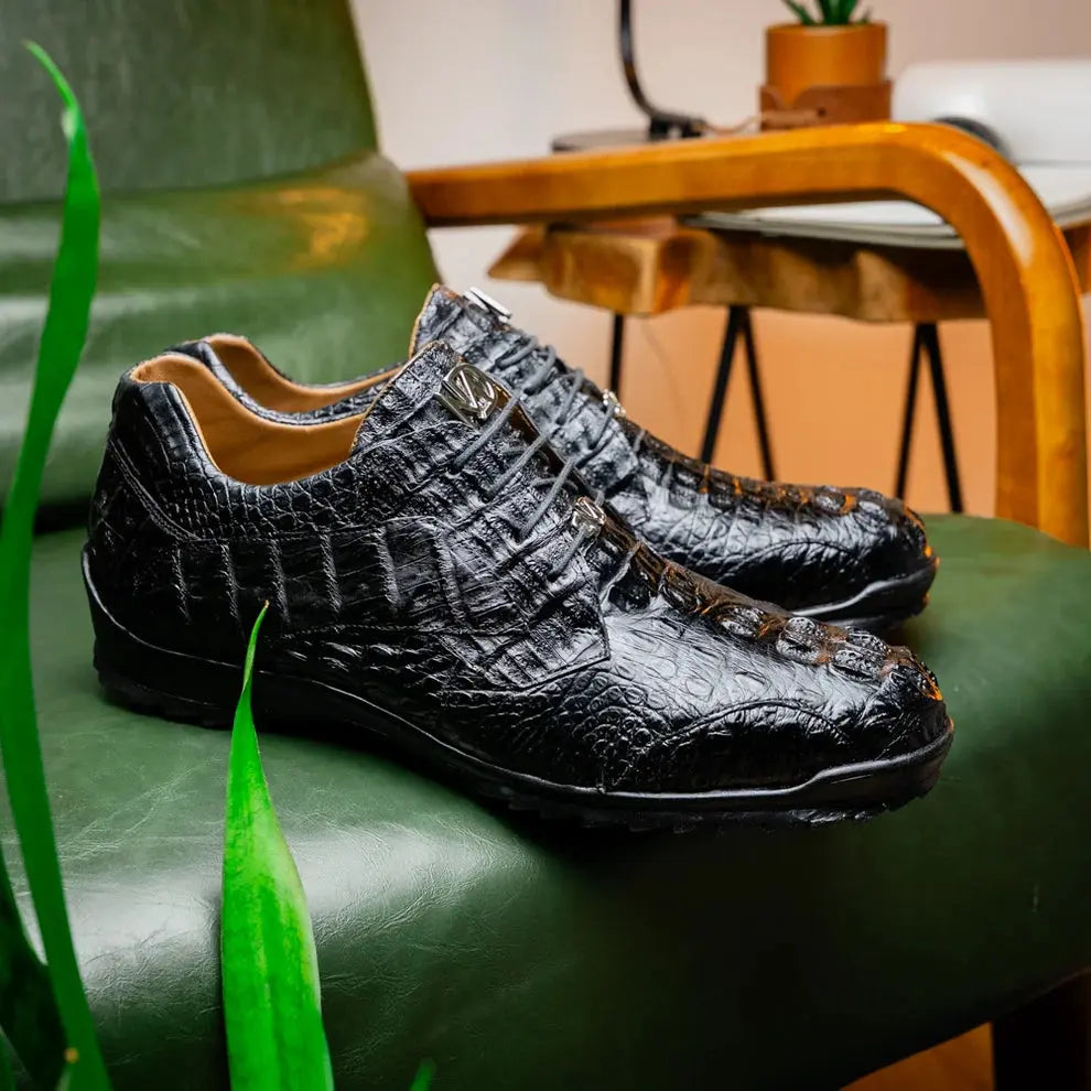 Marco Di Milano Kratos Black Genuine Caiman Crocodile Sneakers