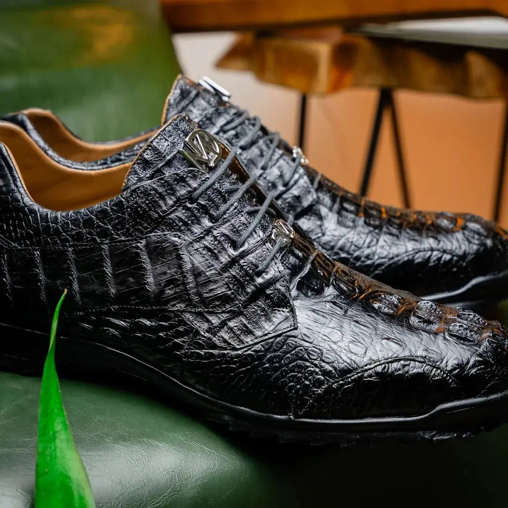 Marco Di Milano Kratos Black Genuine Caiman Crocodile Sneakers