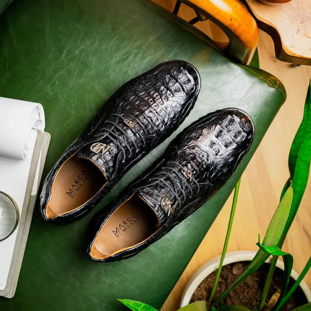 Marco Di Milano Kratos Black Genuine Caiman Crocodile Sneakers