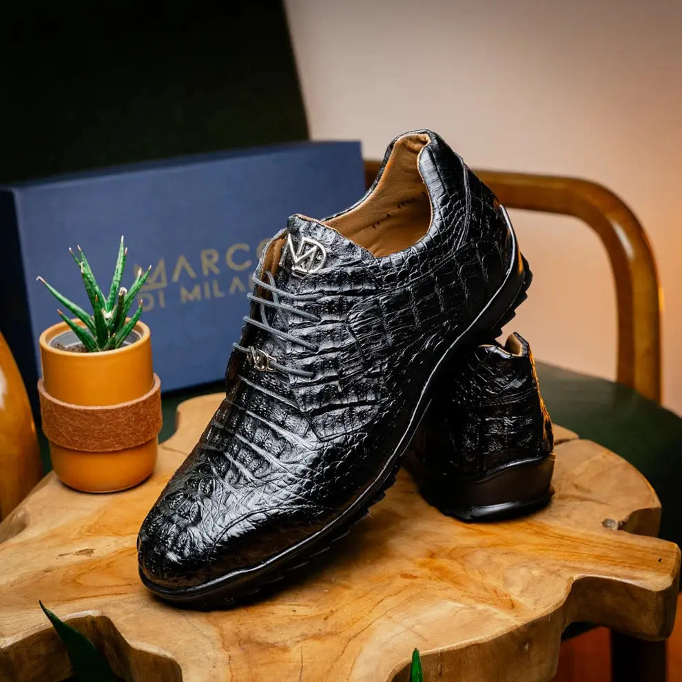 Marco Di Milano Kratos Black Genuine Caiman Crocodile Sneakers