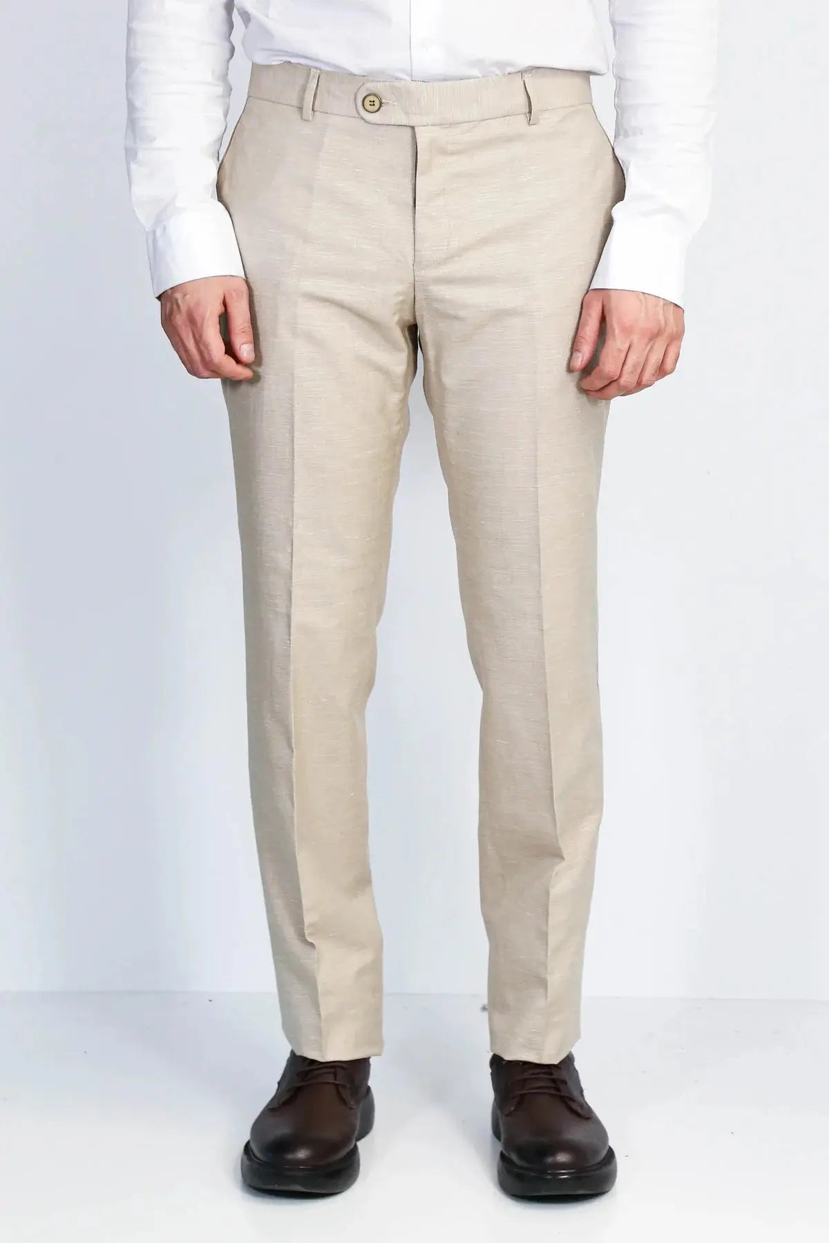 Beige Textured Slim Fit Dress Trousers – Wessi WESSI