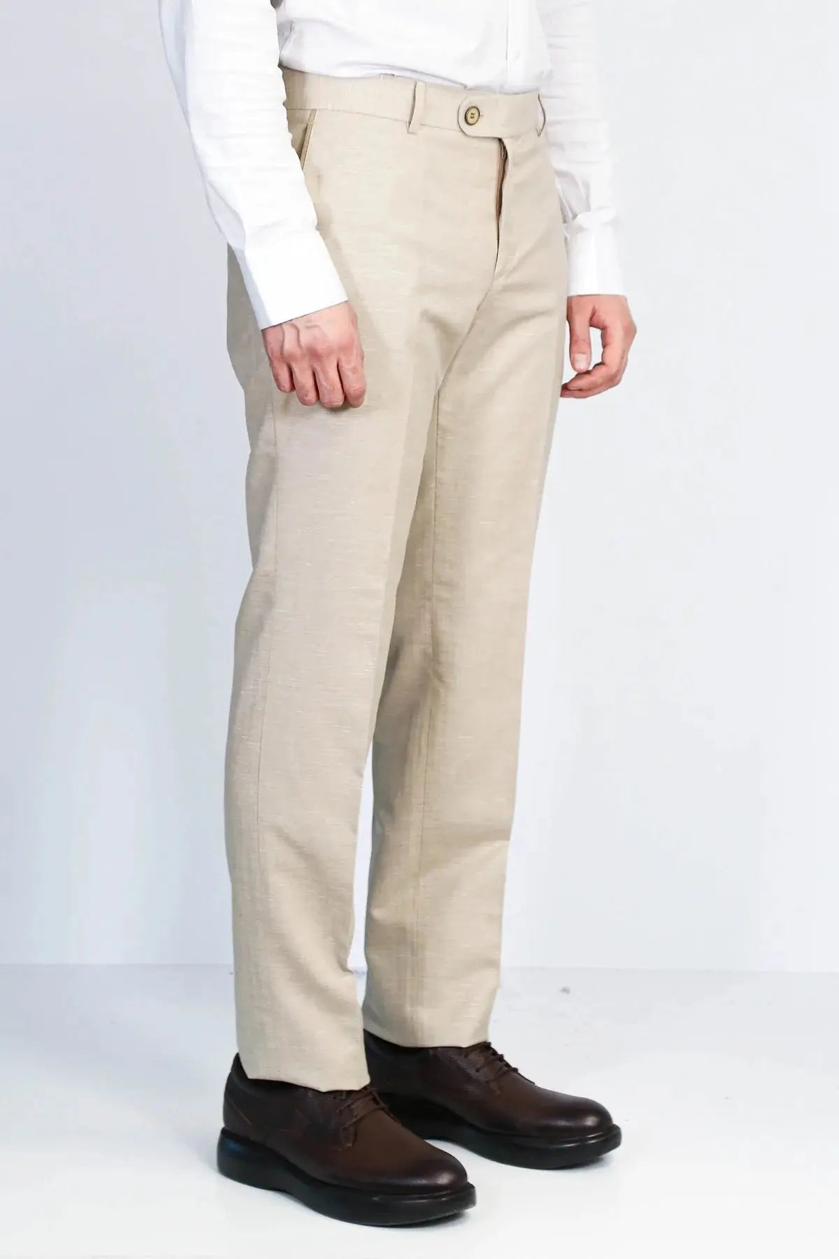 Beige Textured Slim Fit Dress Trousers – Wessi WESSI