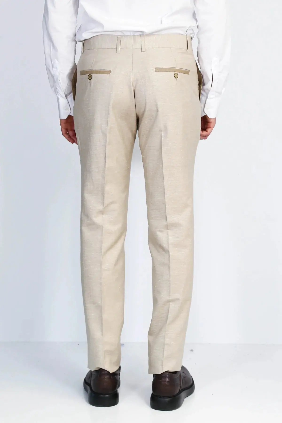 Beige Textured Slim Fit Dress Trousers – Wessi WESSI