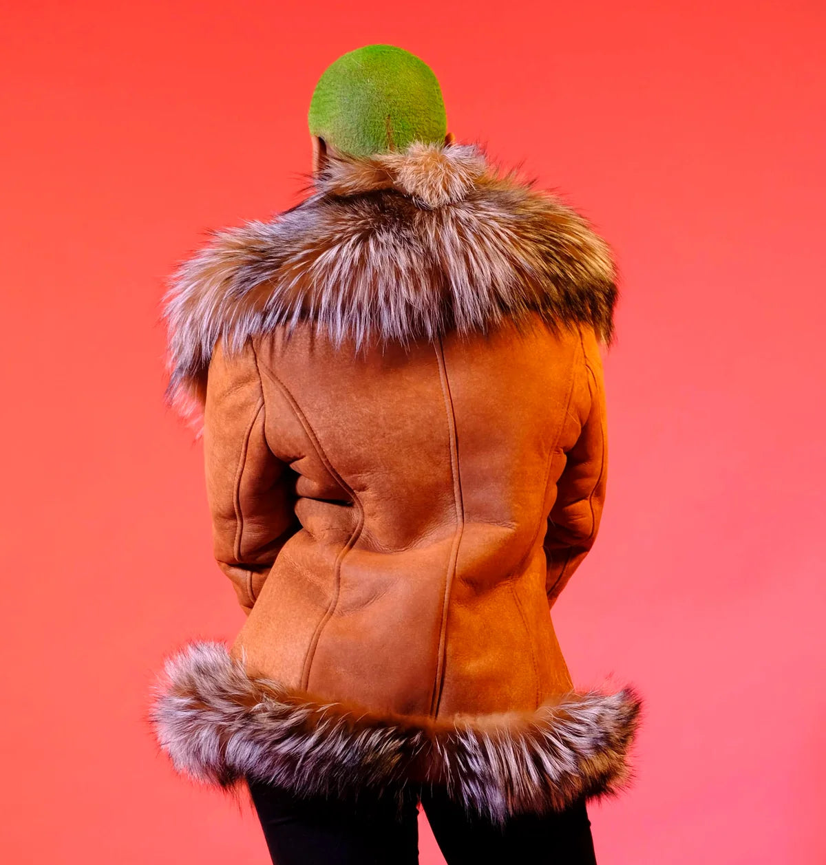 Jakewood 1086 Ladies Crispy Cognac Genuine Chrystal Fox Fur/Sheepskin Leather Jacket