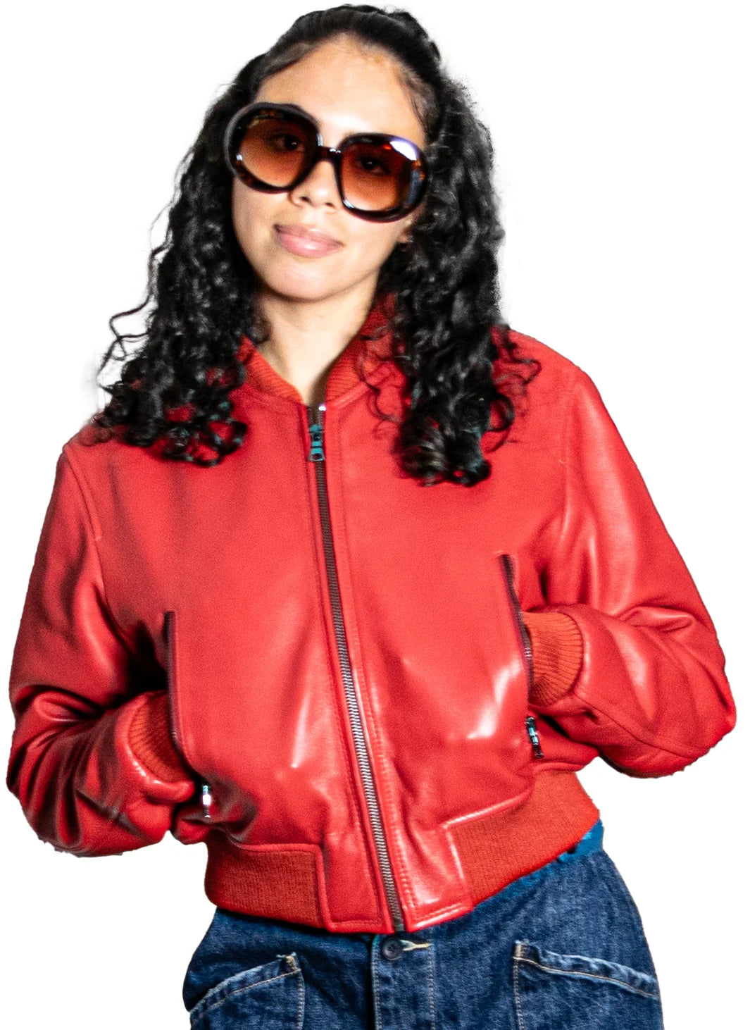 Jakewood 1018 Red Ladies Genuine Lambskin Leather Cropped Jacket