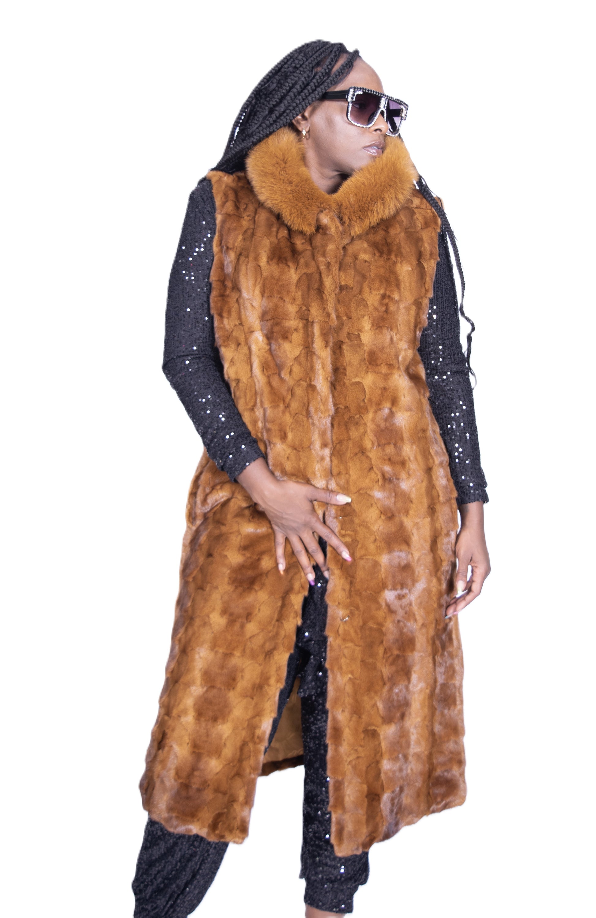 Verona Women's W49V03 Brown Genuine Mink Long Vest