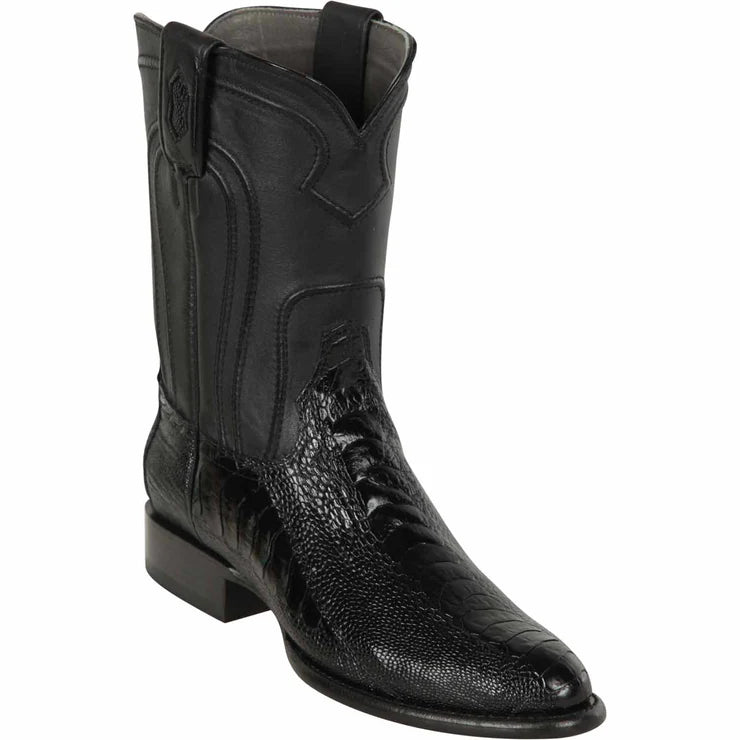 Los Altos 690505 Men's Black Genuine Ostrich Leg Roper Toe Cowboy Boots