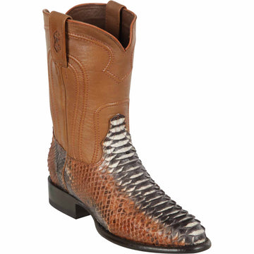 Los Altos 695788 Men's Rustic Cognac Genuine Python Roper Toe Cowboy Boots