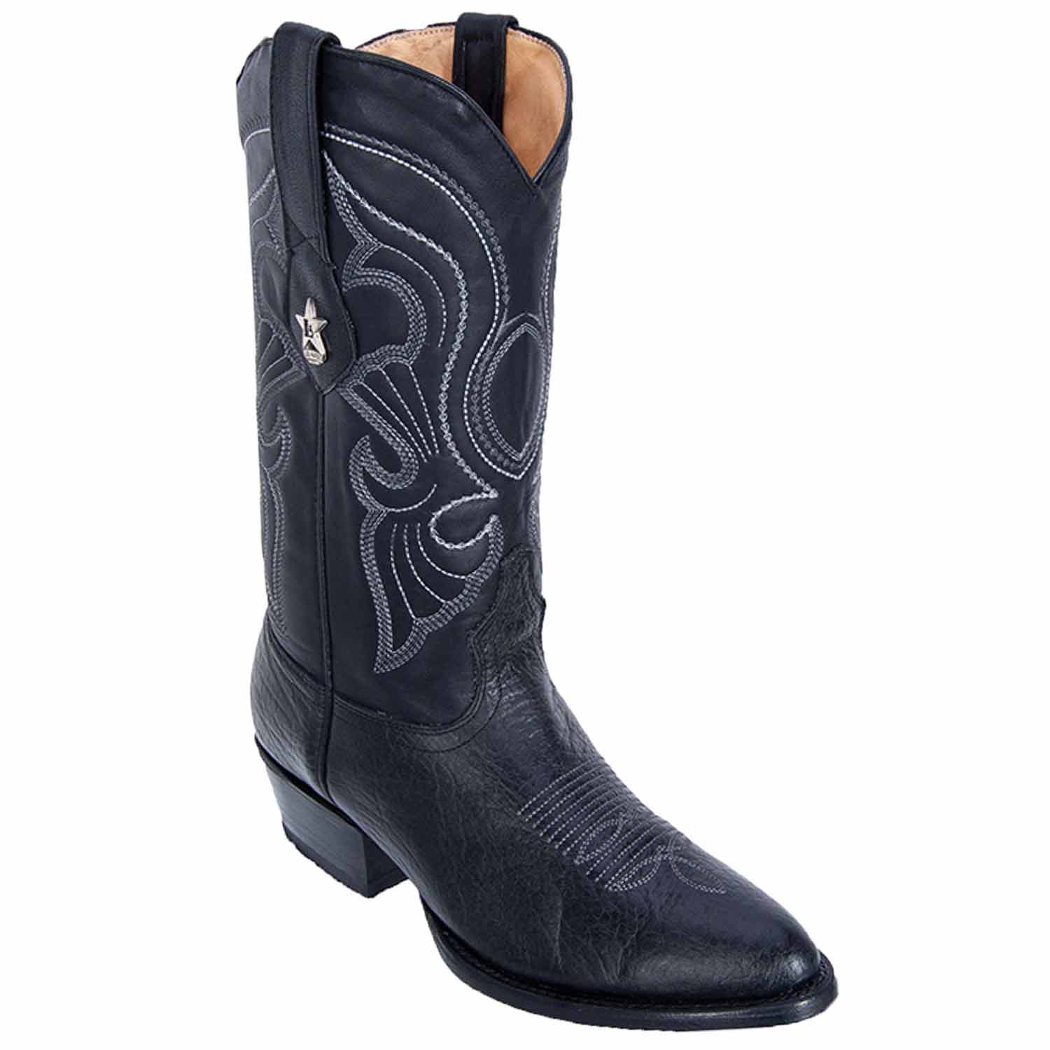 Los Altos 653105 Men's Black Genuine Bull Shoulder Round Toe Cowboy Boots