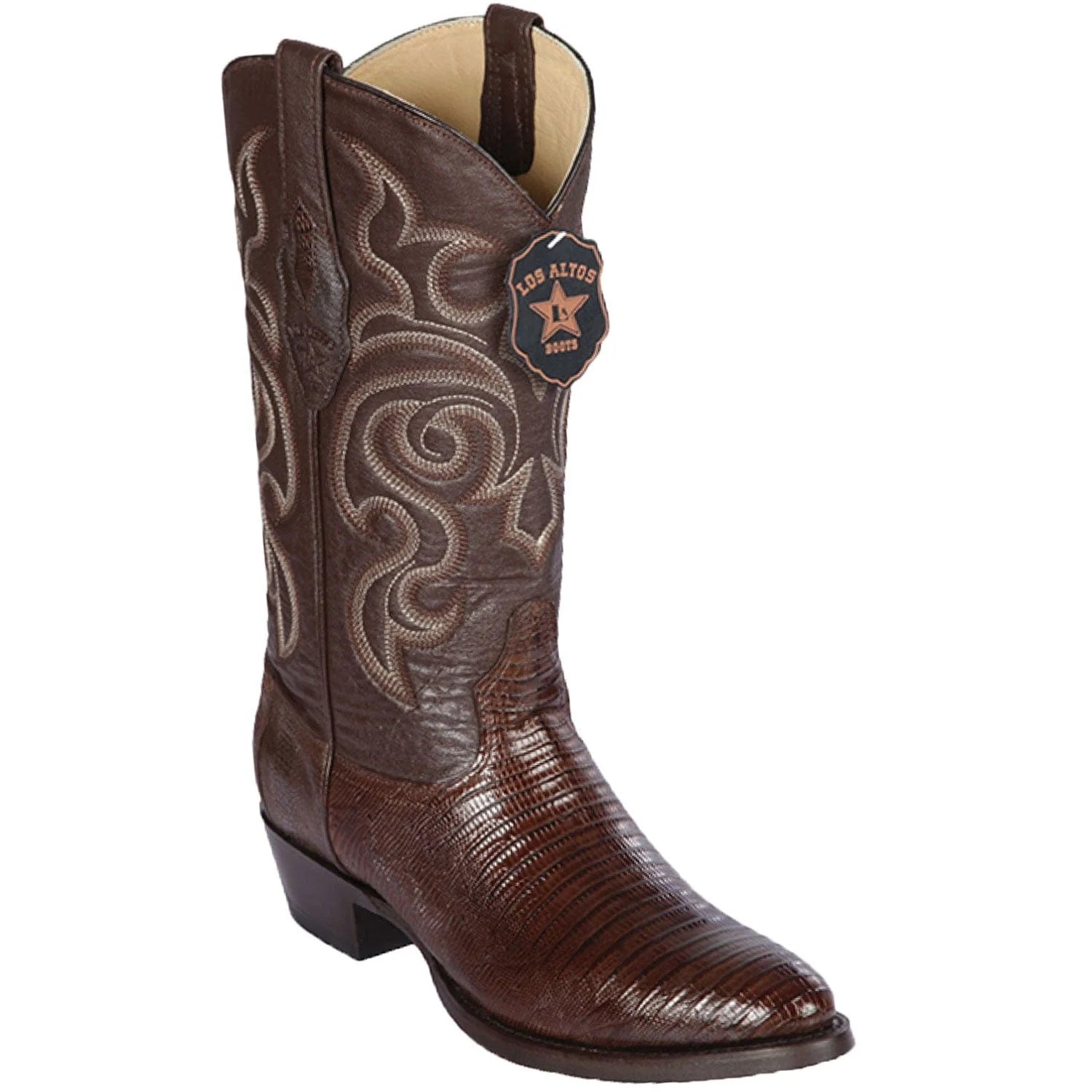 Los Altos 650707 Men's Brown Genuine Teju Round Toe Cowboy Boots