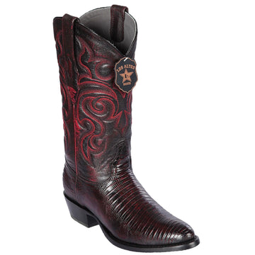 Los Altos 650718 Men's Black Cherry Genuine Teju Round Toe Cowboy Boots