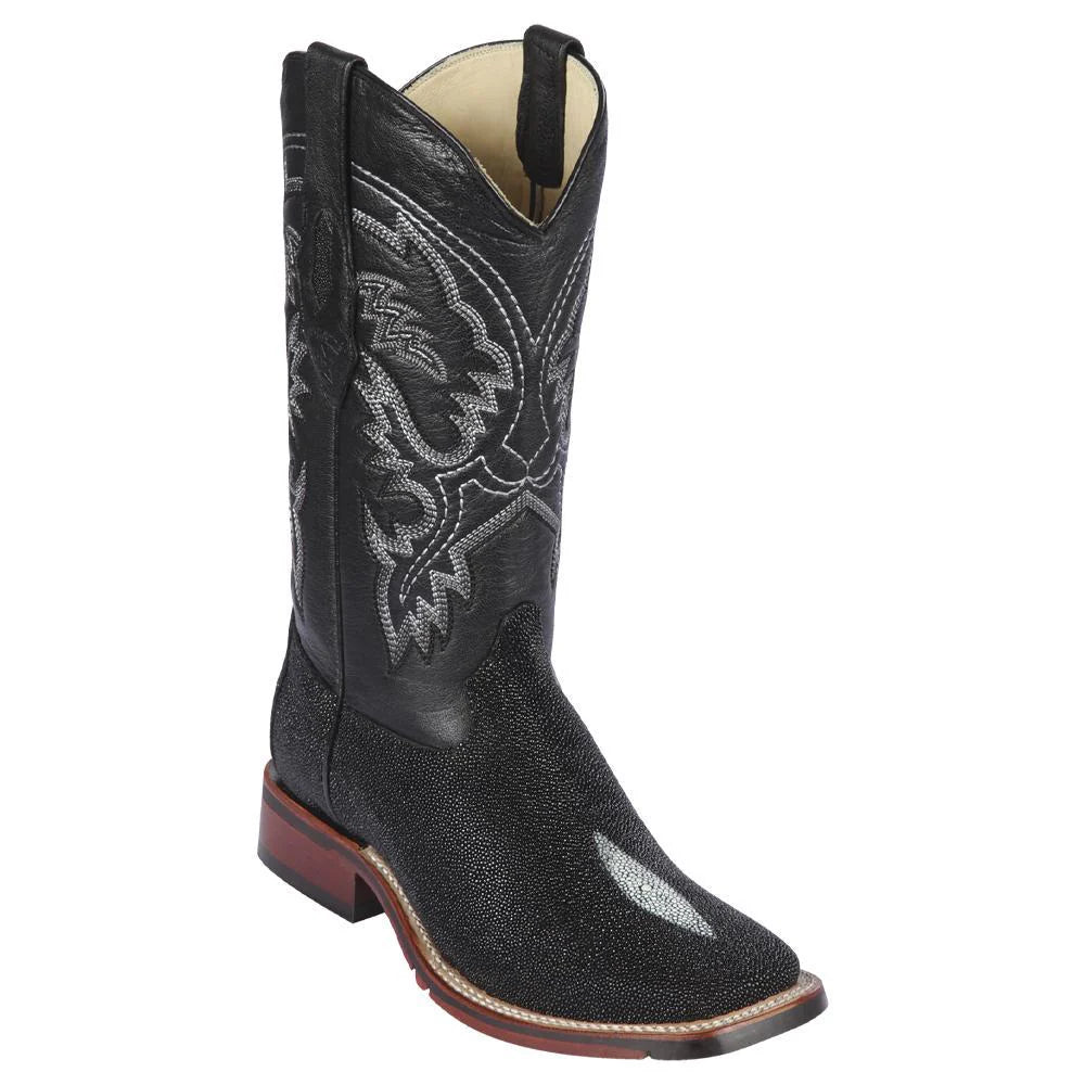 Los Altos 8261205 Men's Black Genuine Stingray Wide Square Toe Cowboy Boots