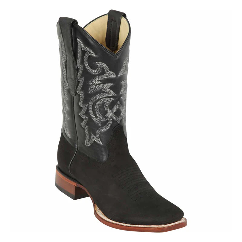 Los Altos 8226305 Men's Black Genuine Nobuck  Wide Square Toe Cowboy Boots