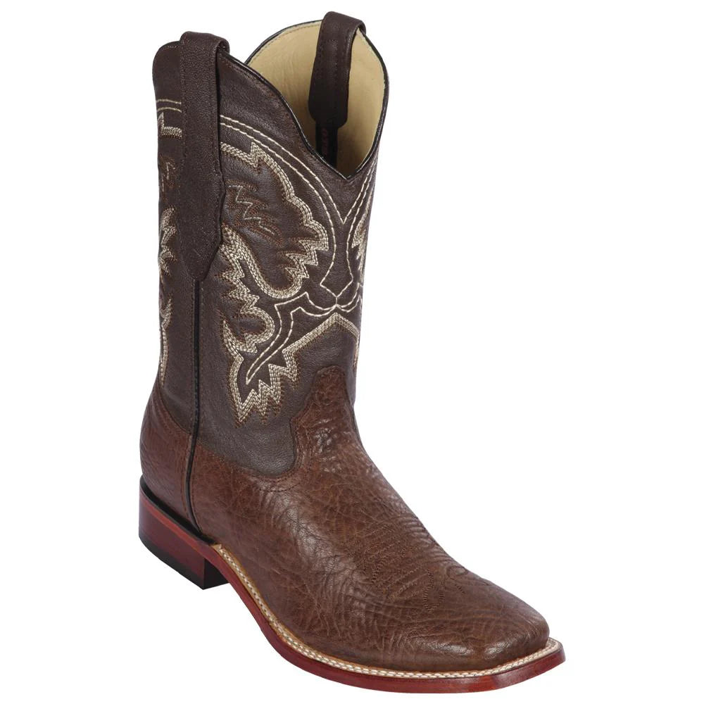 Los Altos 8223107 Men's Brown Genuine Bull Shoulder Wide Square Toe Cowboy Boots