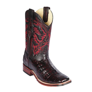 Los Altos 8268218 Men's Black Cherry Genuine Caiman Belly Wide Square Toe Cowboy Boots