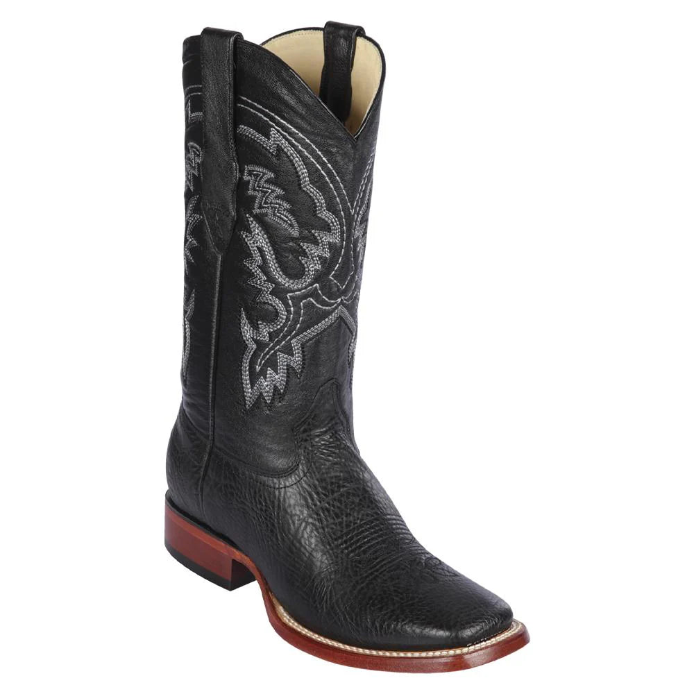 Los Altos 8223105 Men's Black Genuine Bull Shoulder Wide Square Toe Cowboy Boots