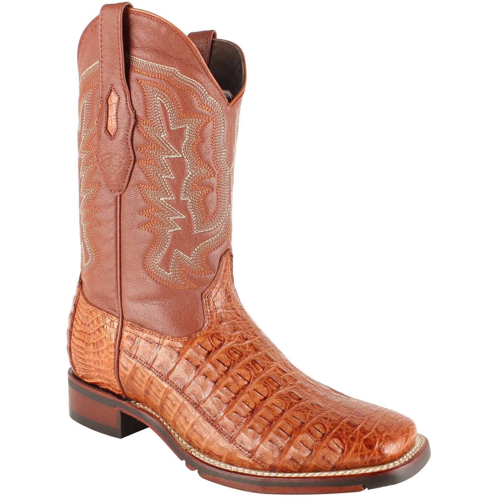 Los Altos 826A1803 Men's Cognac Genuine Caiman Flank Wide Square Toe Cowboy Boots