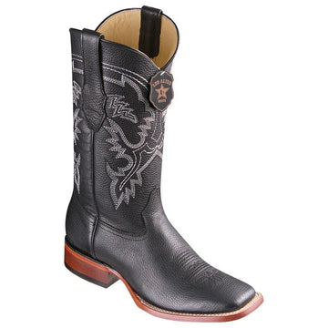 Los Altos 8222705 Men's Black Genuine Grisly Wide Square Toe Cowboy Boots