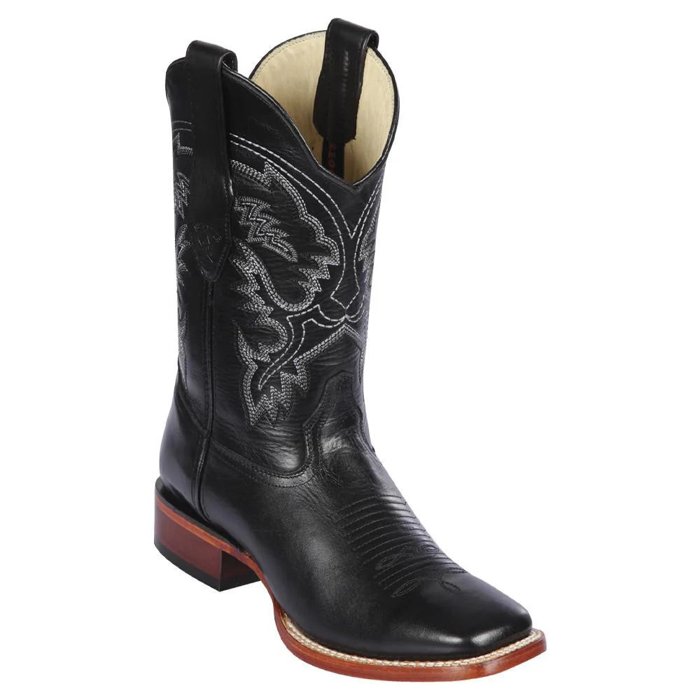 Los Altos 8223805 Men's Black Genuine Pull up Wide Square Toe Cowboy Boots