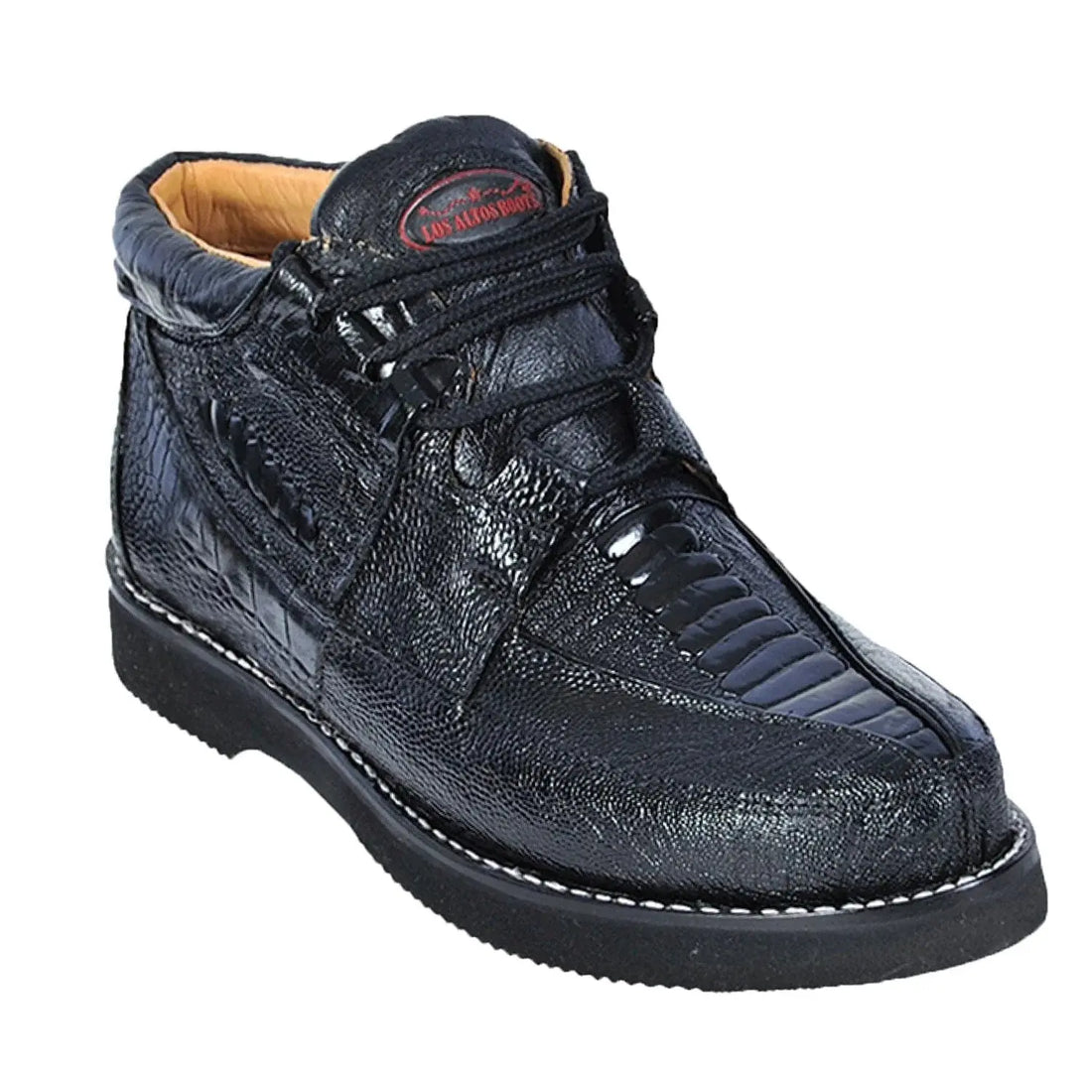 Los Altos ZA050505 Men's Black Genuine Full Ostrich Leg Casual Shoes