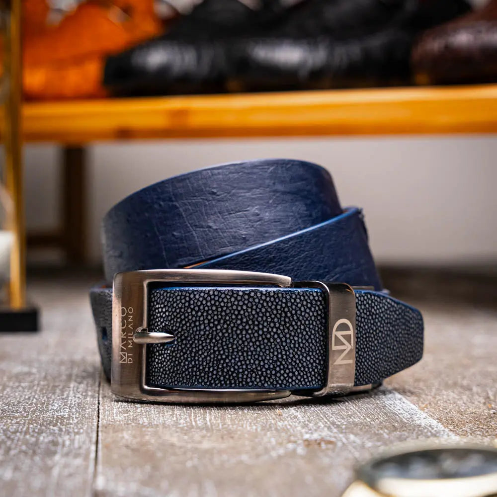 Marco Di Milano Lucca Navy/Black Genuine Ostrich/Stingray Belt