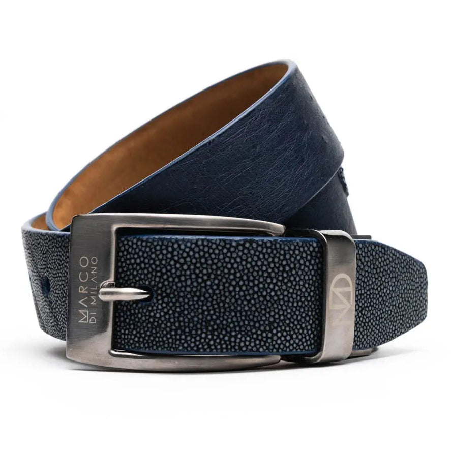 Marco Di Milano Lucca Navy/Black Genuine Ostrich/Stingray Belt