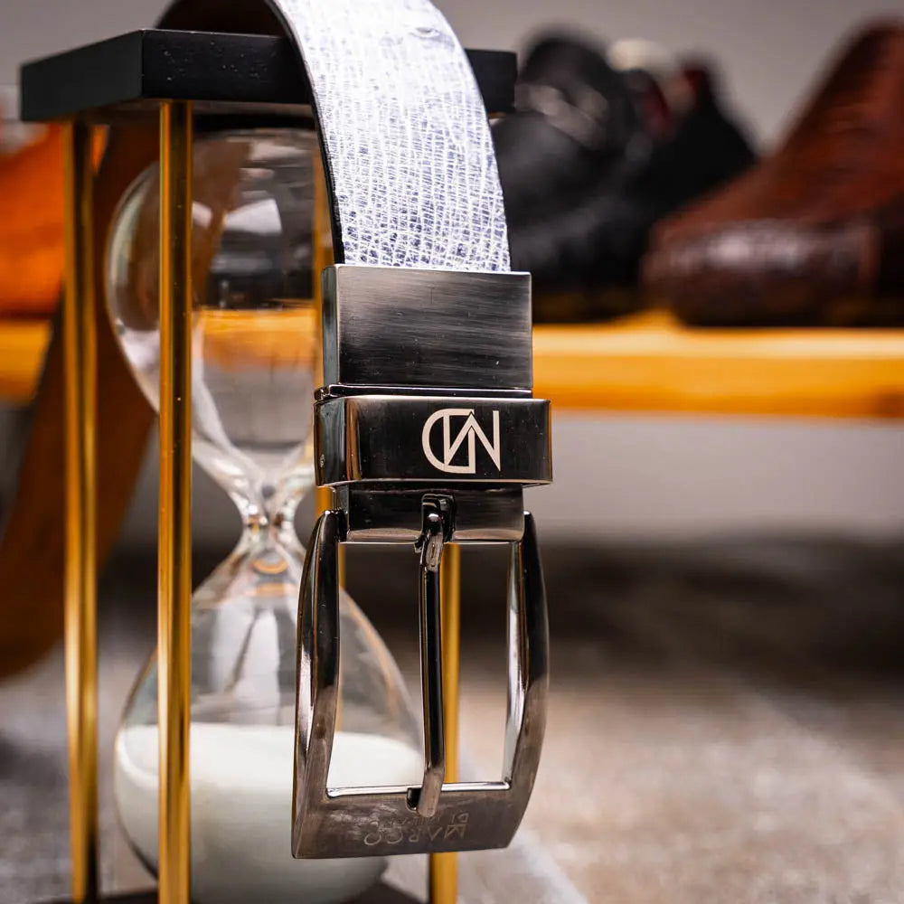 Marco Di Milano Lucca Newspaper/Black Genuine Ostrich/Stingray Belt