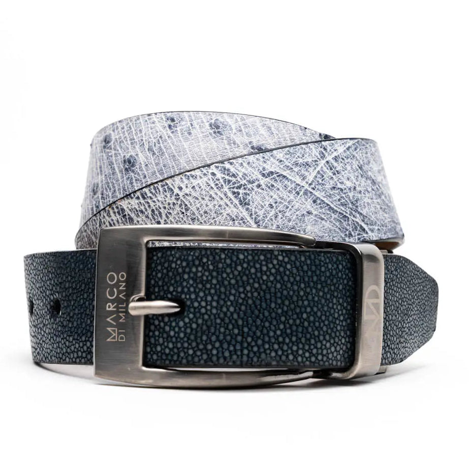 Marco Di Milano Lucca Newspaper/Black Genuine Ostrich/Stingray Belt