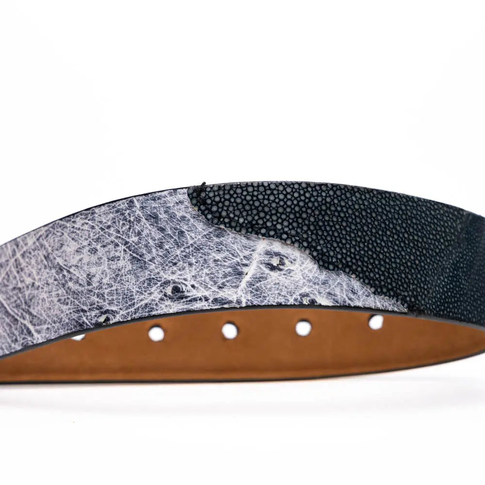 Marco Di Milano Lucca Newspaper/Black Genuine Ostrich/Stingray Belt