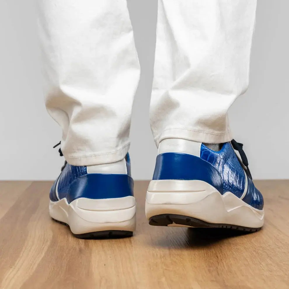 Marco Di Milano Lyon Blue/White Genuine Ostrich Leg Sneakers