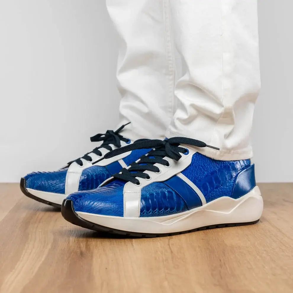 Marco Di Milano Lyon Blue/White Genuine Ostrich Leg Sneakers