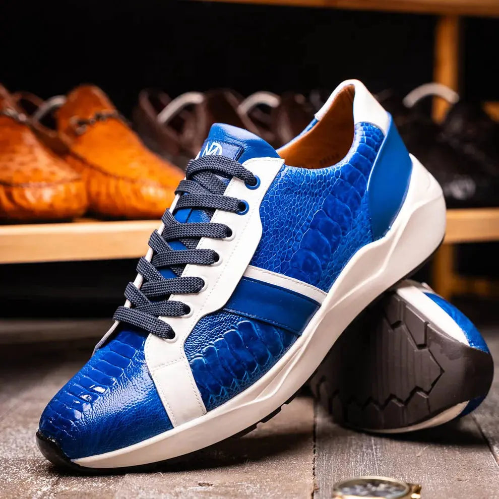 Marco Di Milano Lyon Blue/White Genuine Ostrich Leg Sneakers