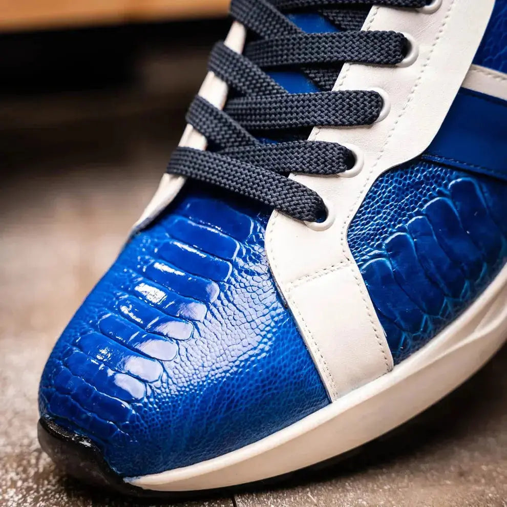 Marco Di Milano Lyon Blue/White Genuine Ostrich Leg Sneakers