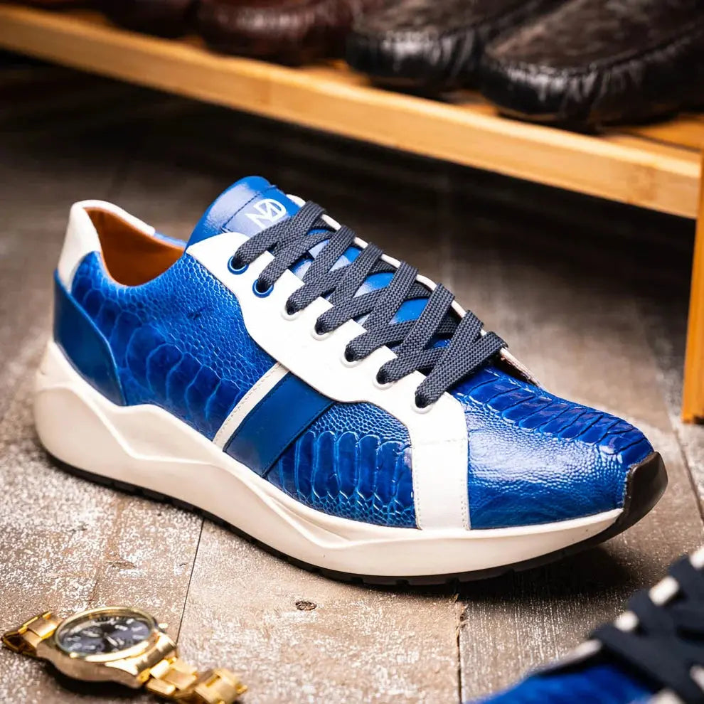 Marco Di Milano Lyon Blue/White Genuine Ostrich Leg Sneakers