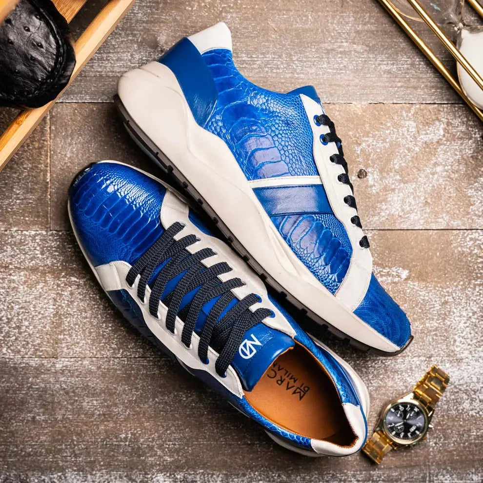Marco Di Milano Lyon Blue/White Genuine Ostrich Leg Sneakers