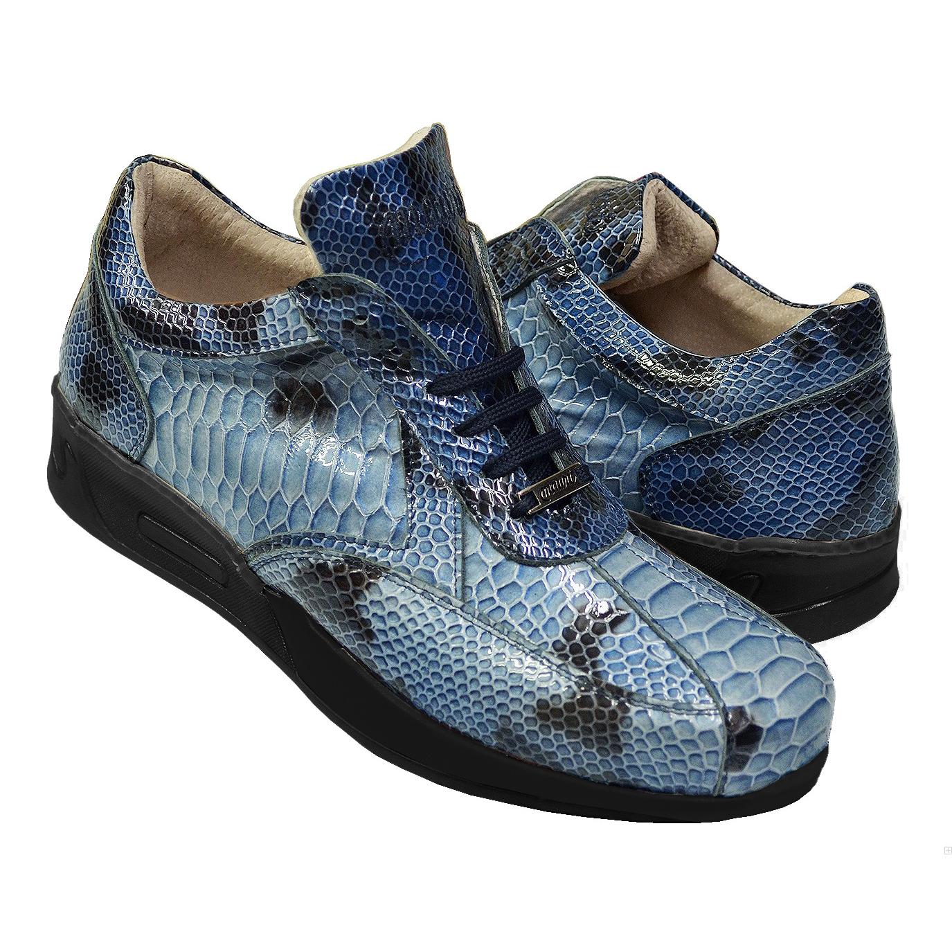 Mauri Aquarium M788 Wonder Blue Glazed Python Snakeskin Design Leather Sneakers