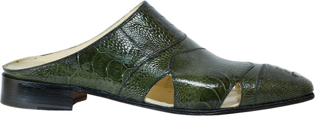 Mauri 2148 Olive All-Over Genuine Ostrich Leg Half Shoes Suit Essence