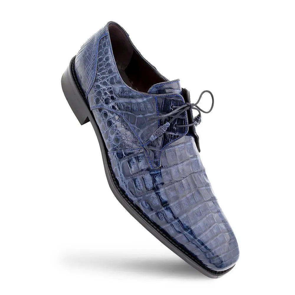 Mezlan Anderson 13584-F Blue Genuine Crocodile Lace Up Oxfords