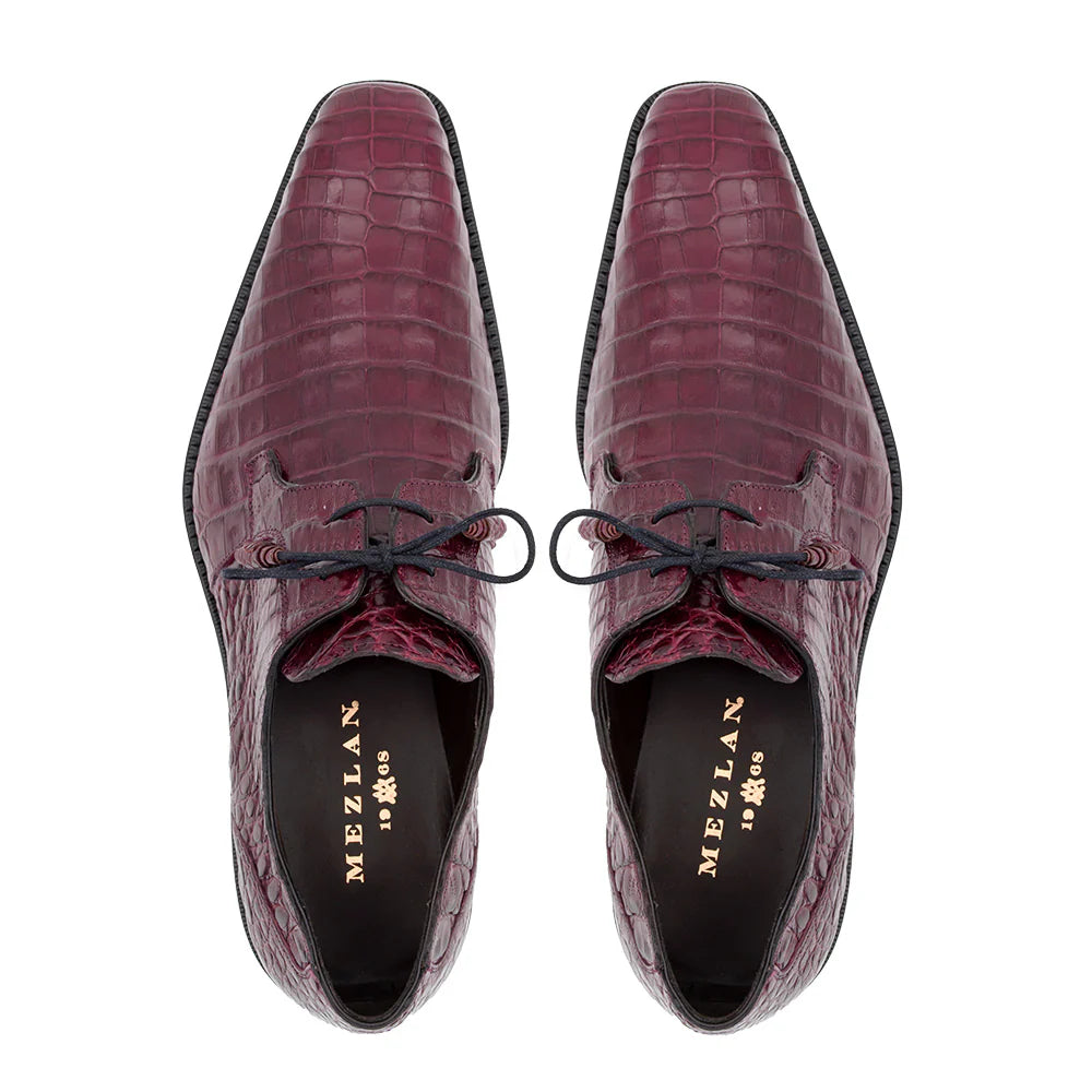 Mezlan Men's 13584-F Burgundy Crocodile Lace Up Anderson Oxfords