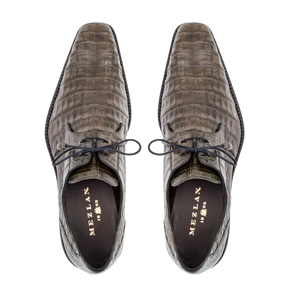 Mezlan Men's 13584-F Grey Crocodile Lace Up Anderson Oxfords