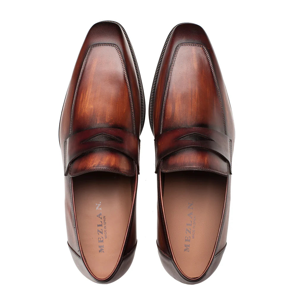 Mezlan Avenue 20910 Cognac/Rust  Rubber Sole Penny Loafers