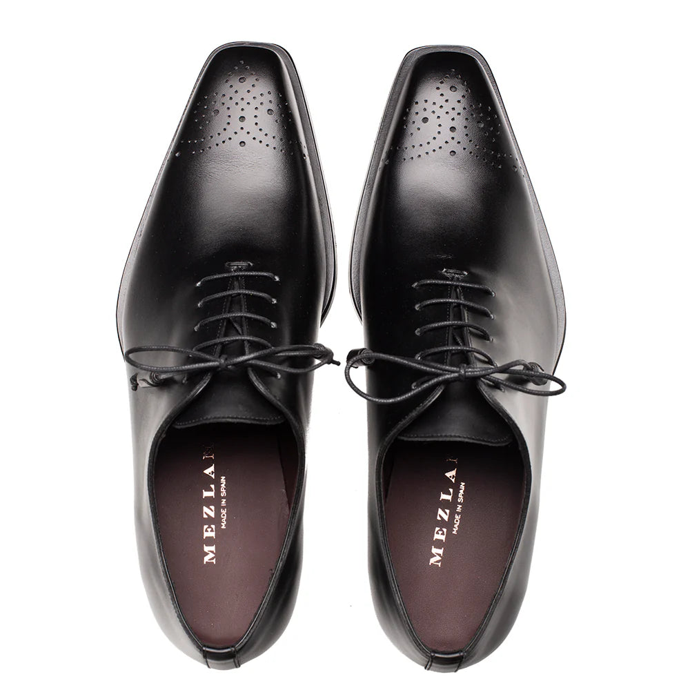 Mezlan Cupula Patina 20933 Black Leather Whole-Cut Oxfords