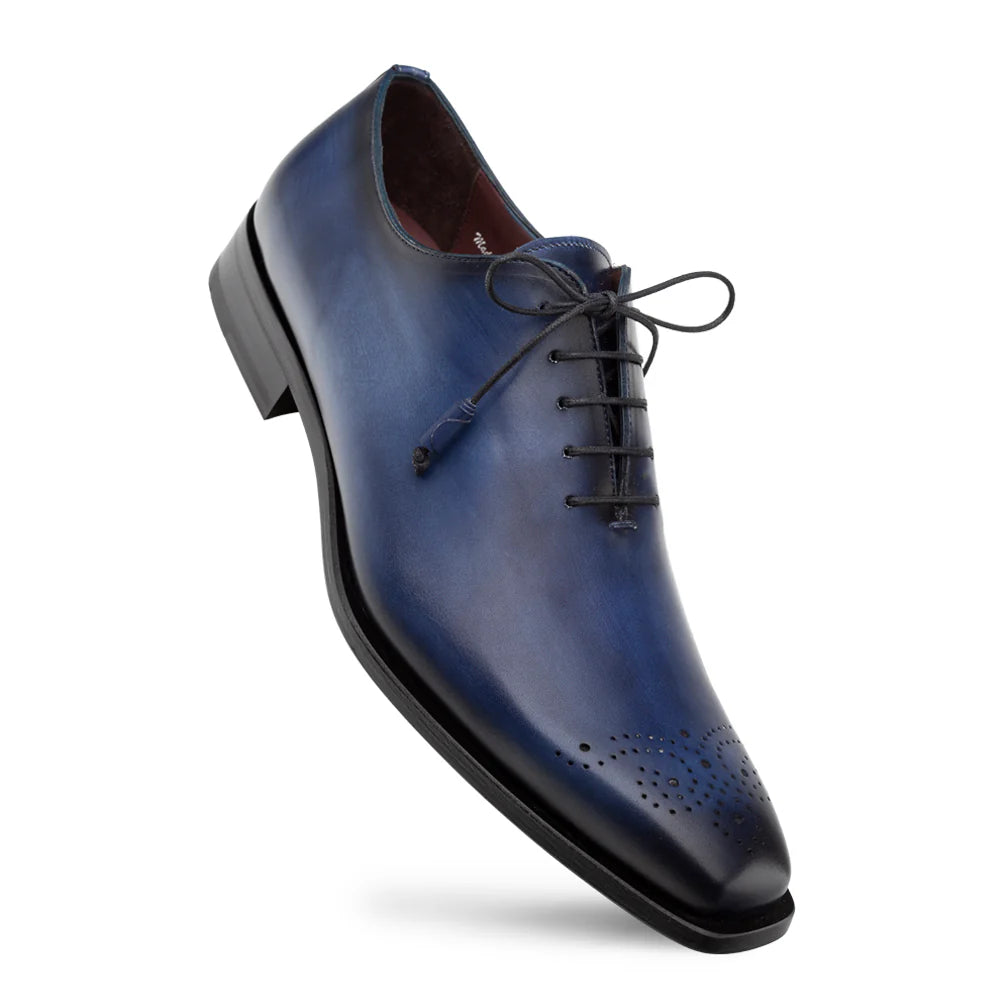 Mezlan Cupula Patina 20933 Blue Leather Whole-Cut Oxfords