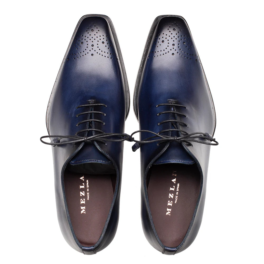 Mezlan Cupula Patina 20933 Blue Leather Whole-Cut Oxfords